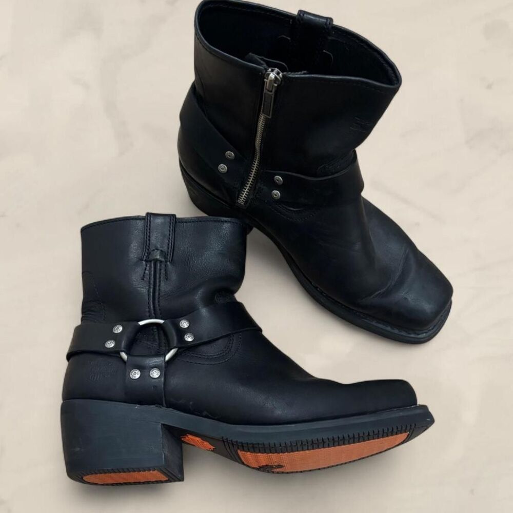 Harley-Davidson Black Leather Motorcycle Ankle Boots Zip Up size 9.5